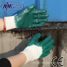 NMSAFETY interlock liner guantes de trabajo resistentes al aceite nbr green nitrile 3/4 revestidos guantes de trabajo ligero